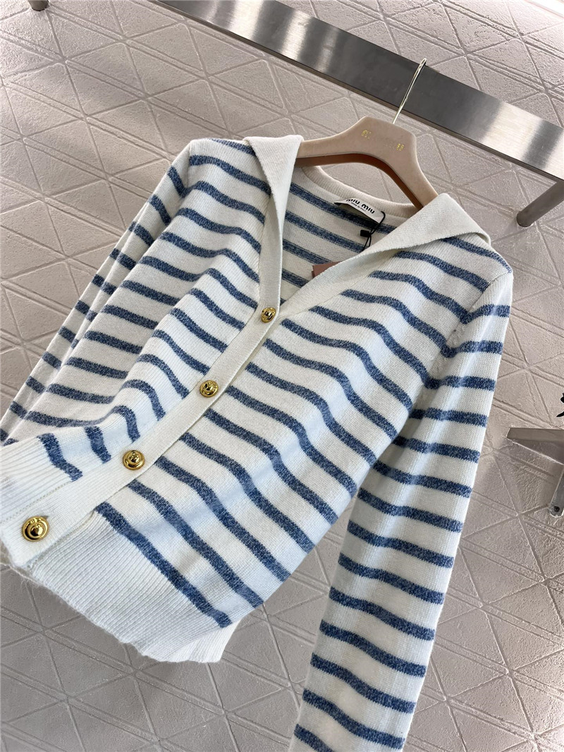 Miu Miu Blue/White Striped Sailor Collar Cardigan