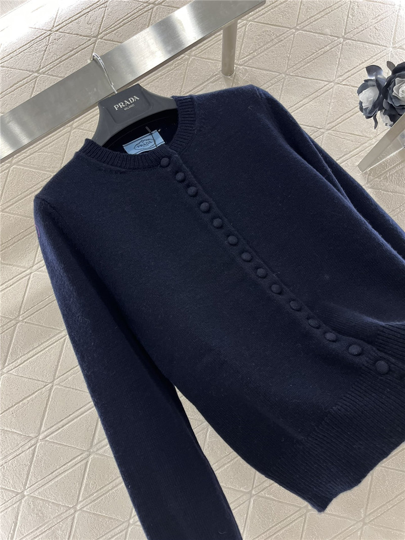 Pra*a crewneck button cardigan in navy