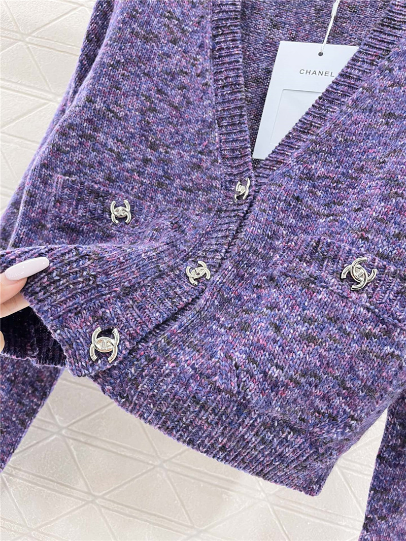 Ch**el purple crop v-neck textured cardigan