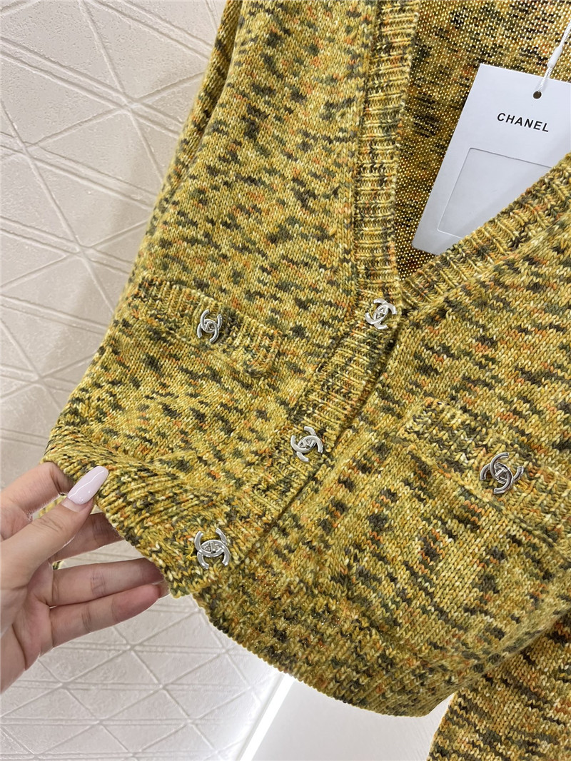 Ch**el yellow crop v-neck textured cardigan