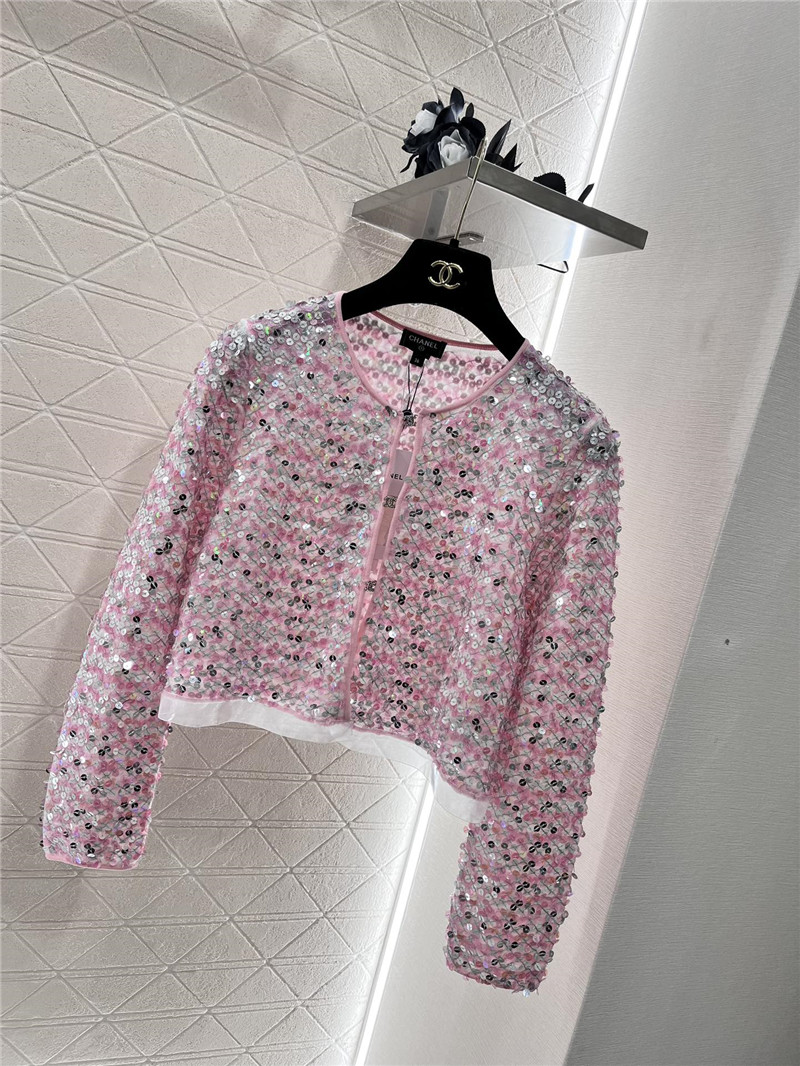 Ch**el pink sequin crop cardigan