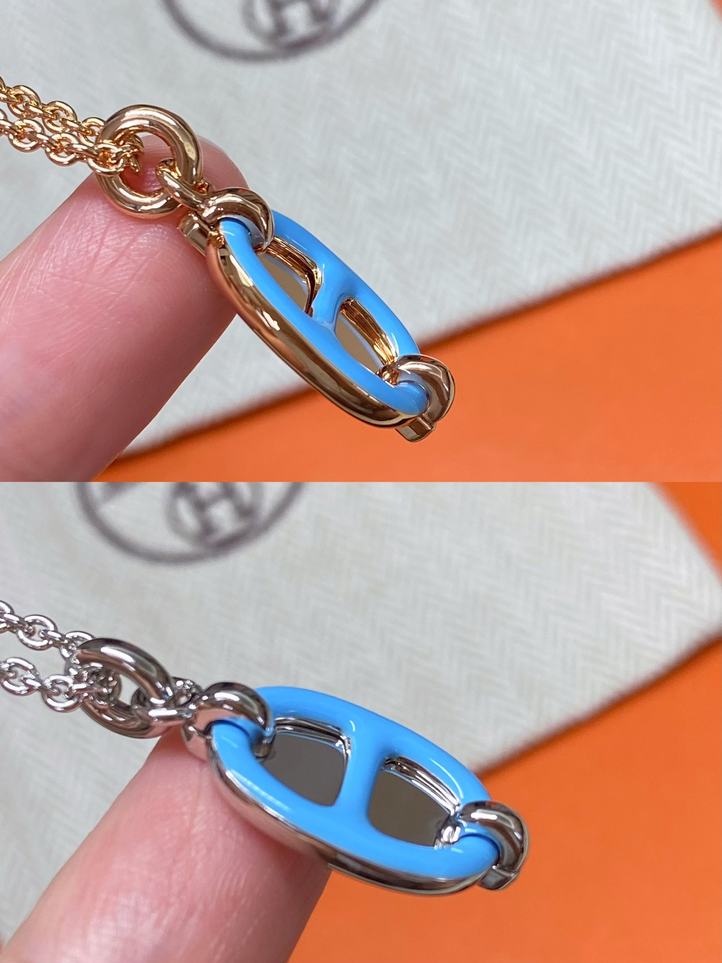 H**me5 pink enamel necklace