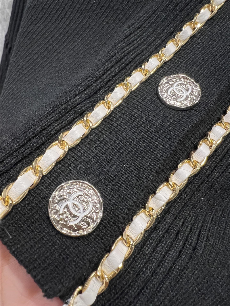 Ch**el chain pocket ribbed cardigan black