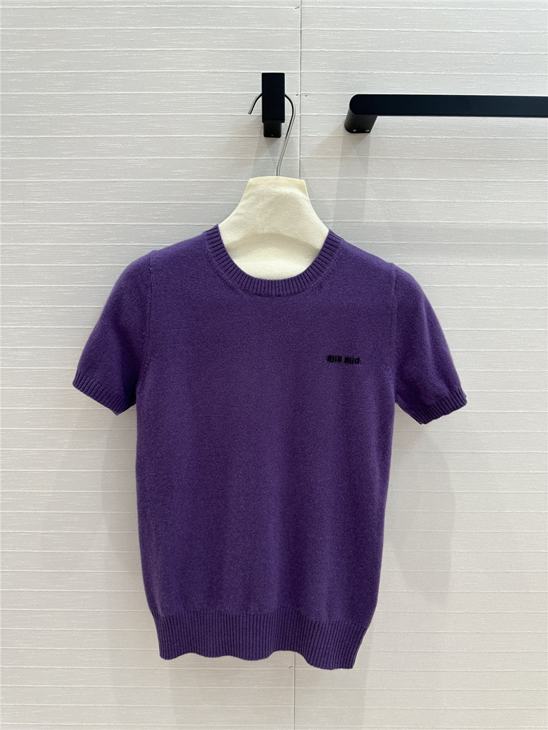 Miu Miu Mauve Cashmere Sweater with Short Sleeves