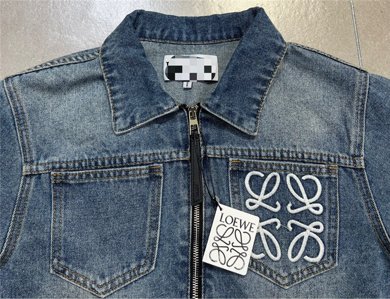L0ew* cropped zip-up denim jacket