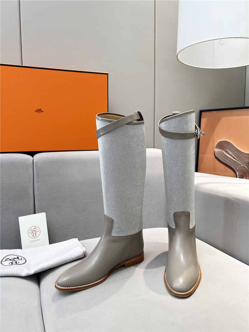 H**me5 canvas gray jumping knee-high boots