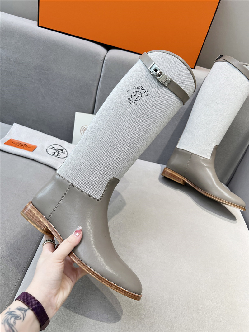 H**me5 canvas gray jumping knee-high boots