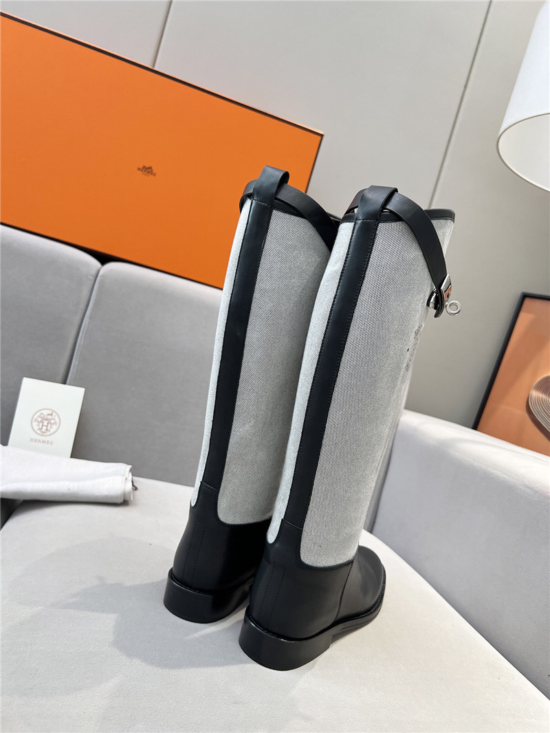 H**me5 grey canvas jumping knee high boots