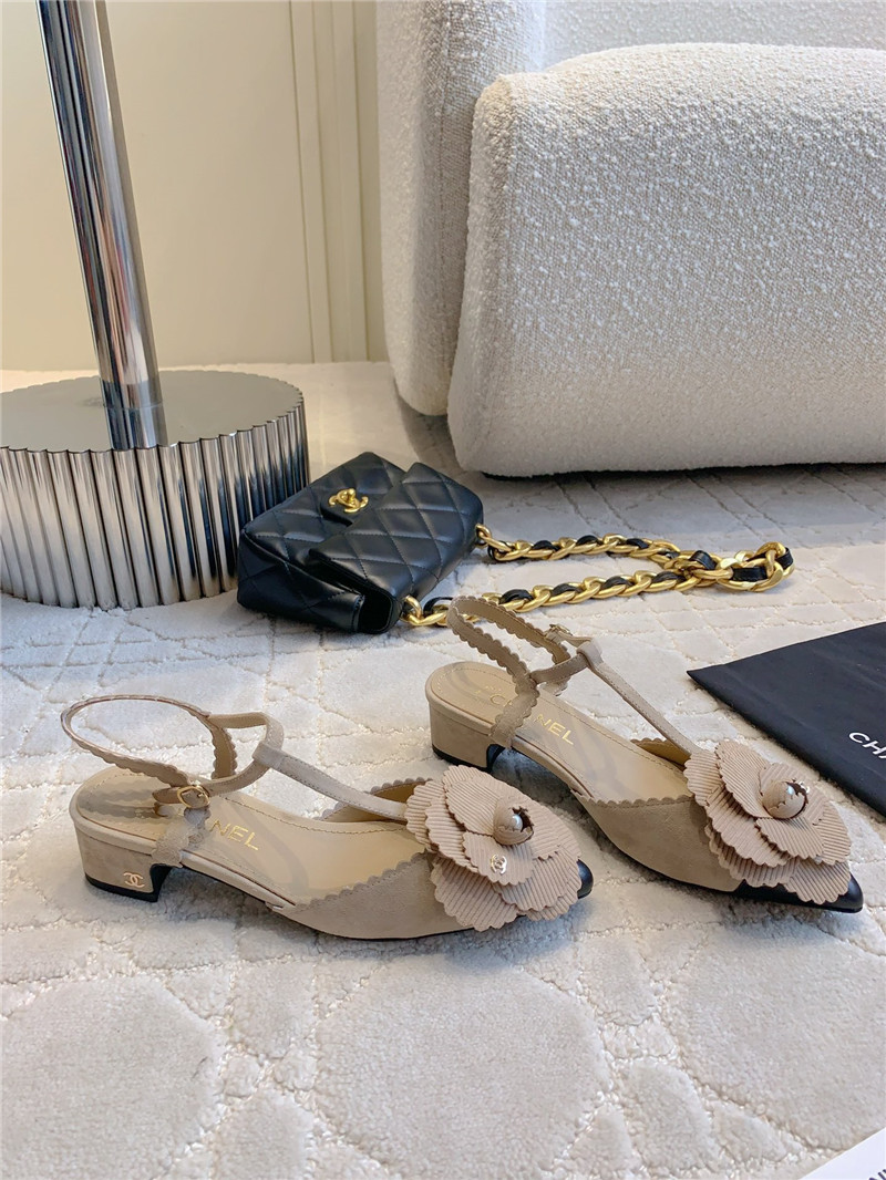 Ch**el camellia slingback flats in beige suede
