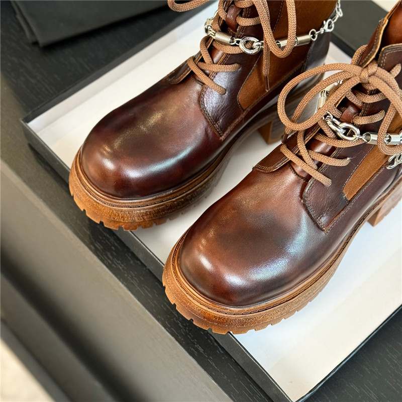 Ch**el calfskin chain lace-up platform boots