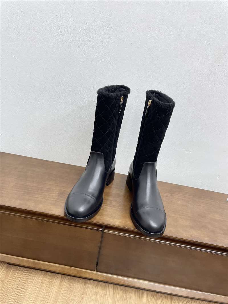 Ch**el calfskin suede zip mid-calf boots