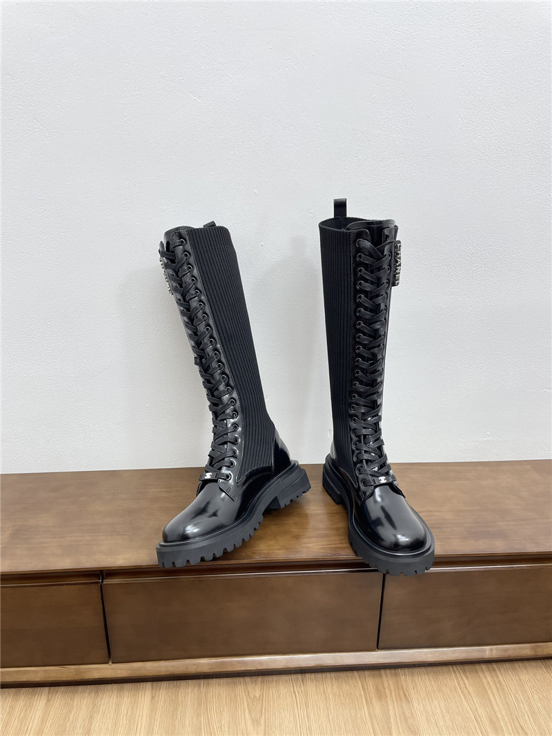 Ch**el lace-up knee-high boots