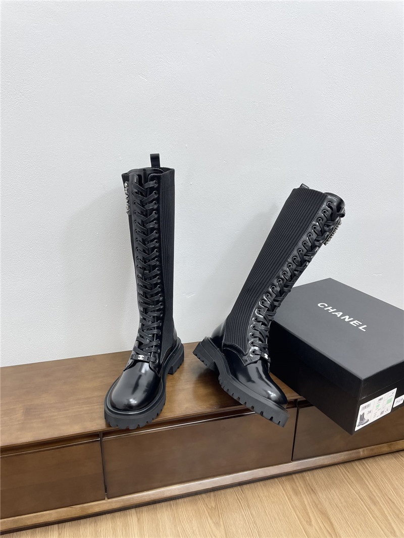 Ch**el lace-up knee-high boots