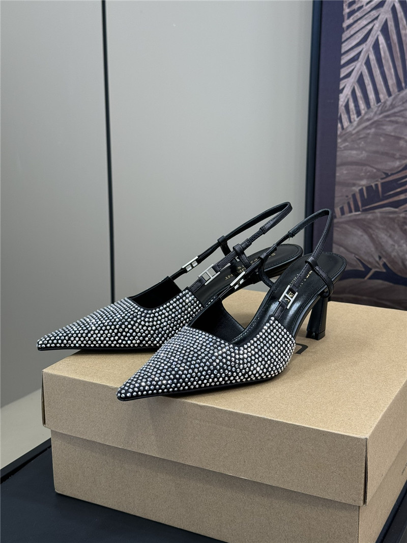 Sa1nt Lau*nt silver crystal satin slingbacks