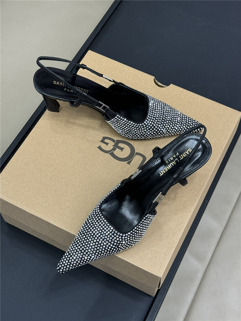 Sa1nt Lau*nt silver crystal satin slingbacks