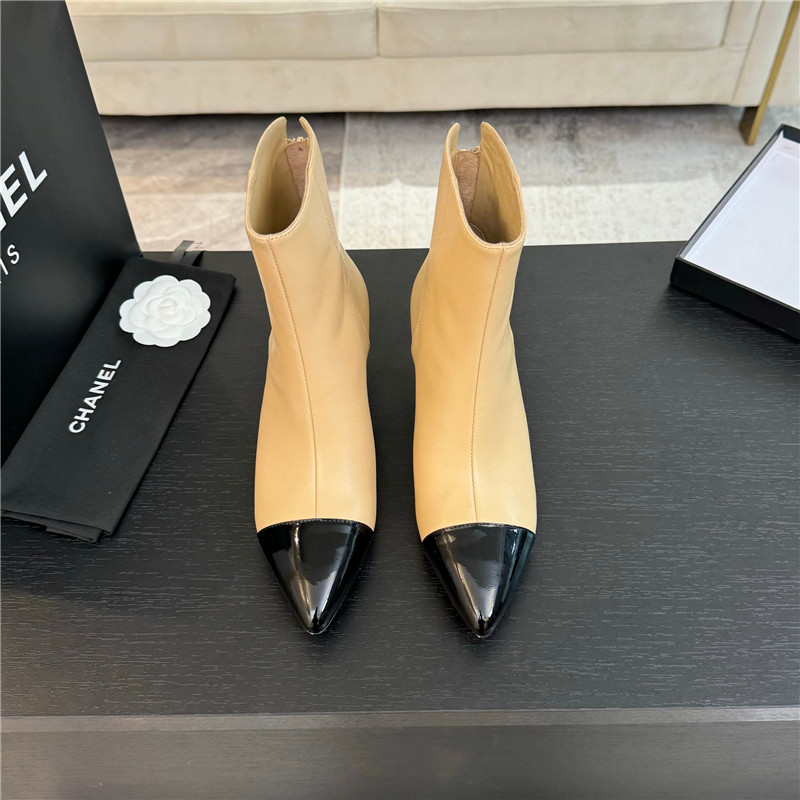Ch**el beige pointed heel ankle boots