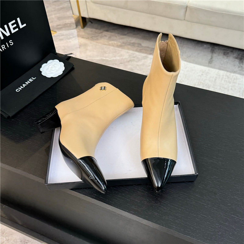 Ch**el beige pointed heel ankle boots