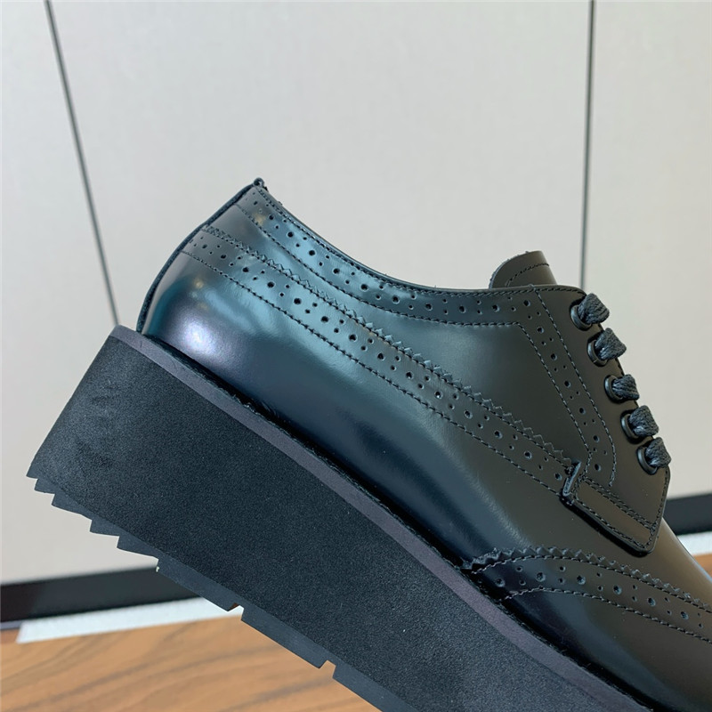 Pra*a black brushed leather derby brogue shoes