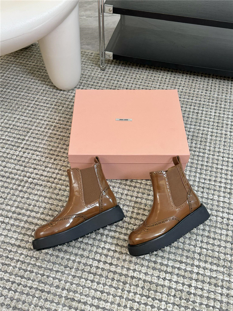 Miu Miu Chelsea Platform Brown Ankle Boots