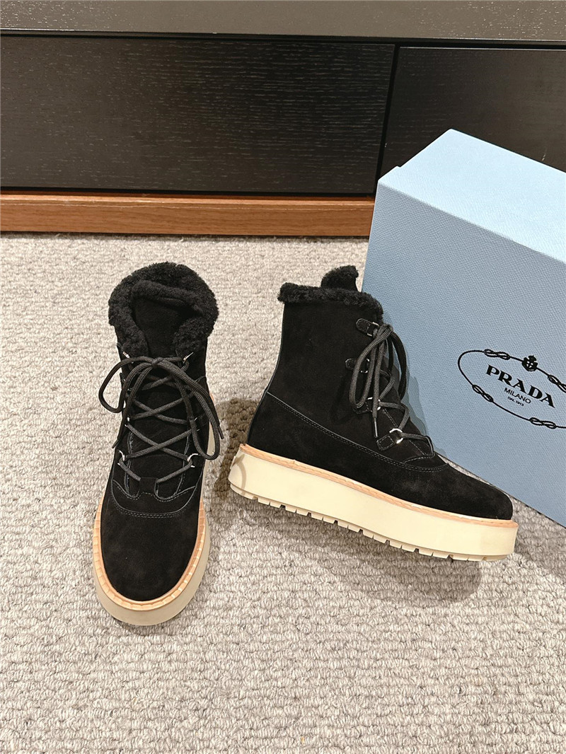 Pra*a suede platform lace-up shearling boots