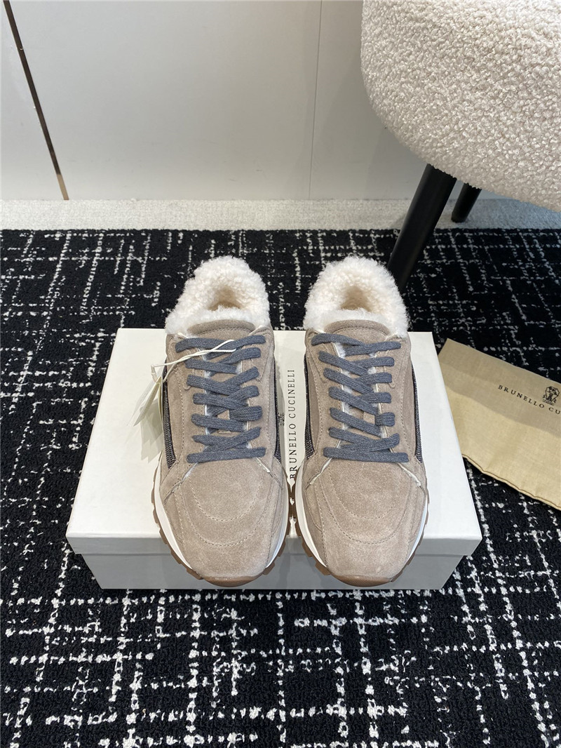 BC Monili Beads Shearling Trimmed Suede Sneakers