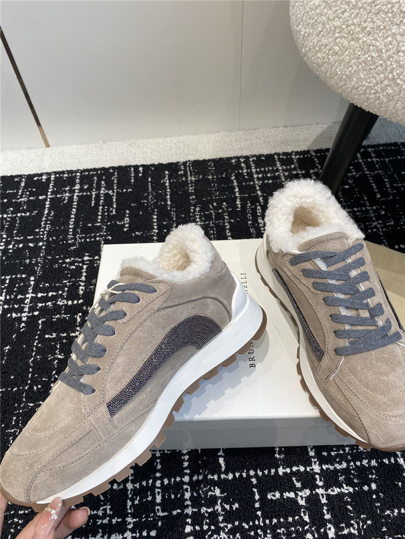 BC Monili Beads Shearling Trimmed Suede Sneakers