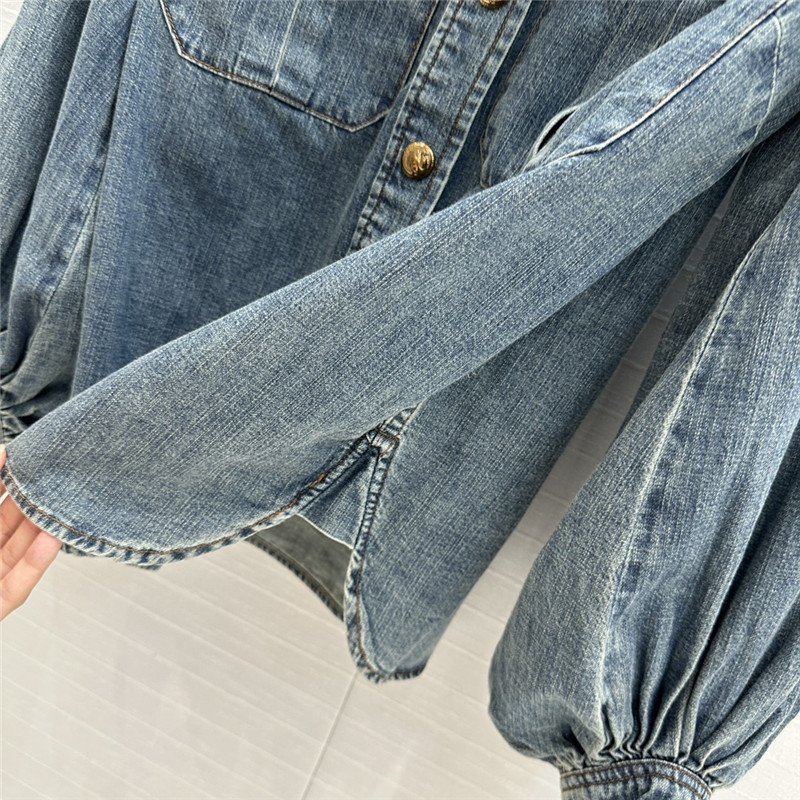 zimm tie stand collar denim shirt