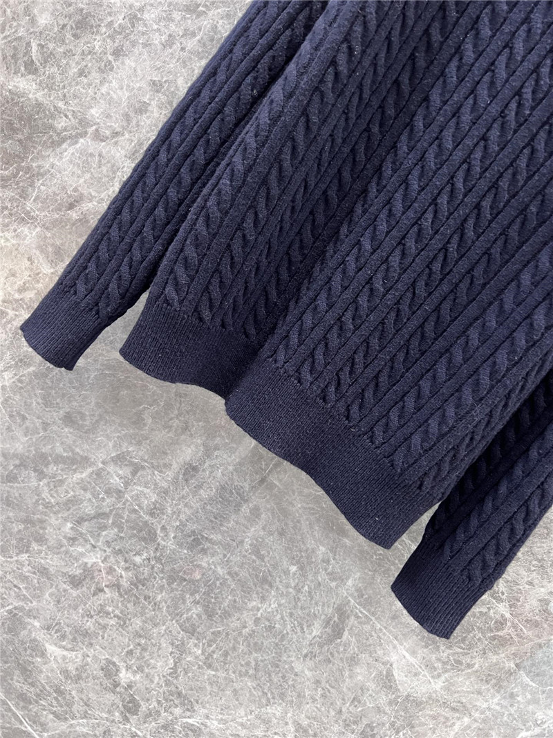 MIU MIU Navy Cable-Knit Polo Sweater