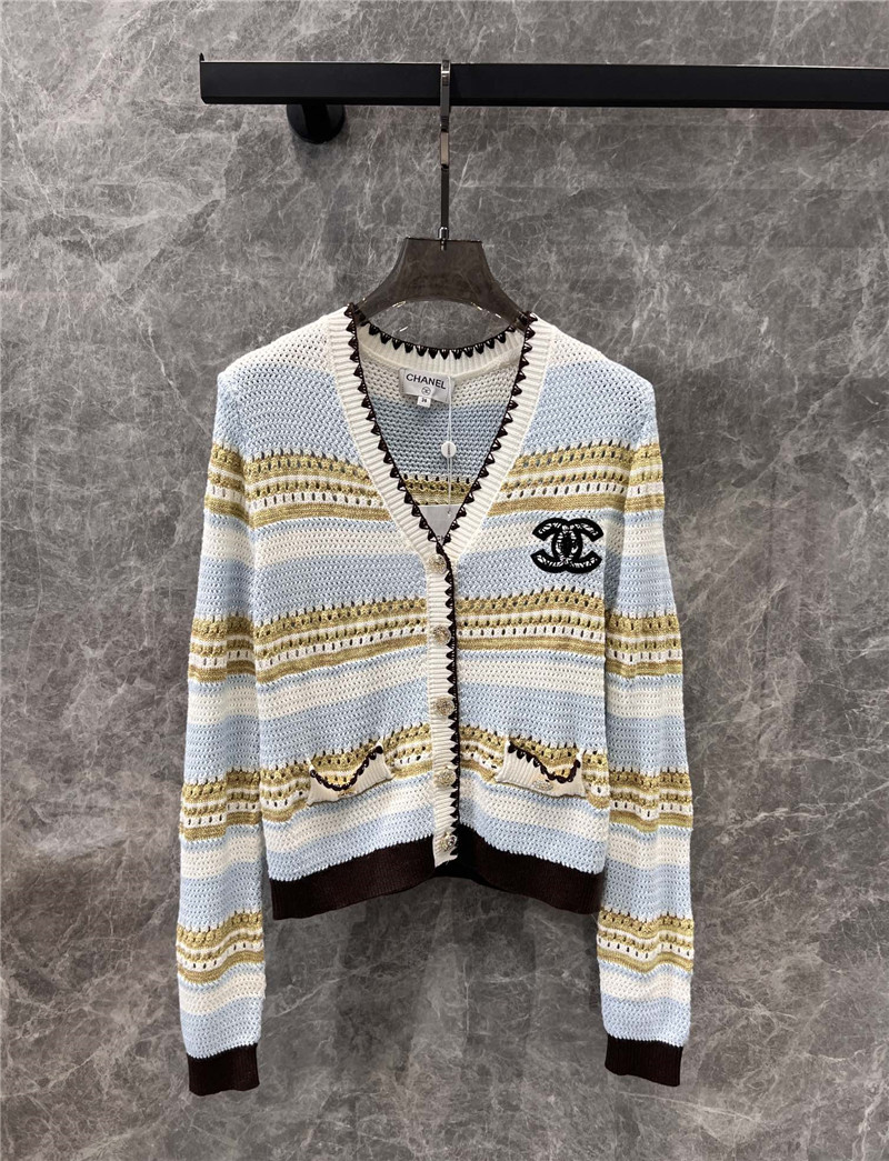 Ch**el trim multicolor striped cardigan
