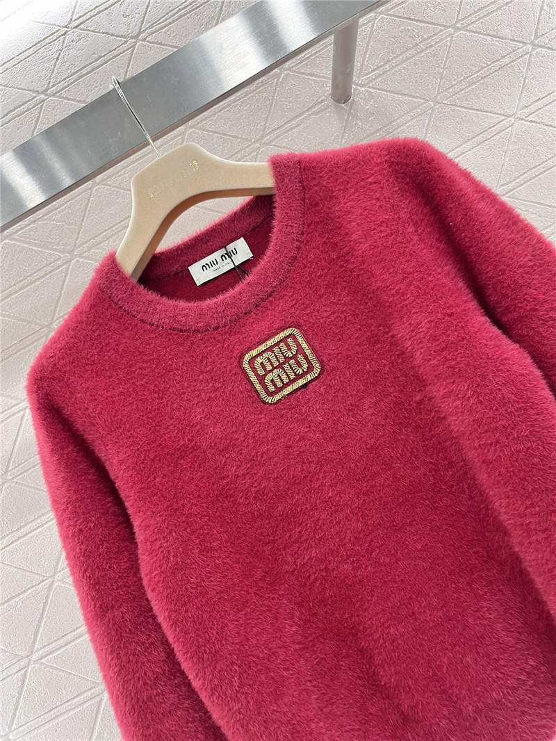 Miu Miu Burgundy Logo-Embroidered Wool Sweater