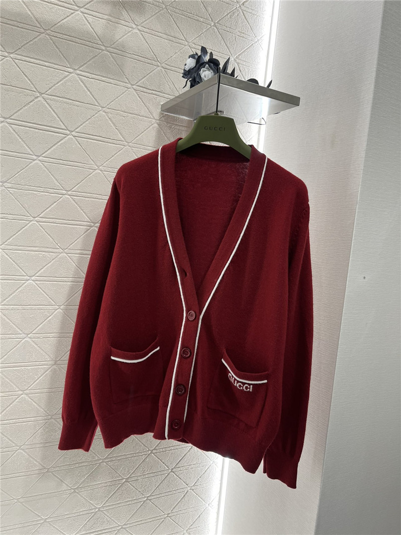 Gvc*1 burgundy wool cardigan with contrast knit