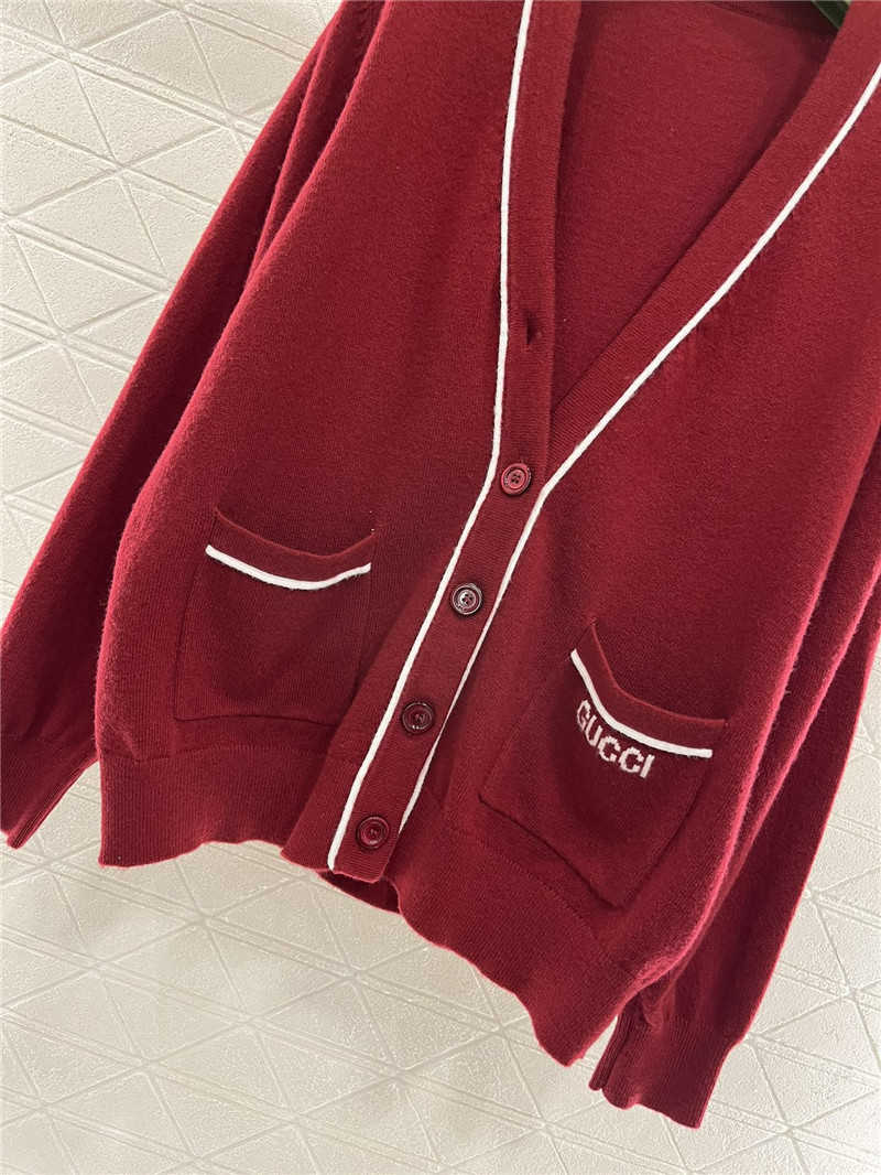 Gvc*1 burgundy wool cardigan with contrast knit