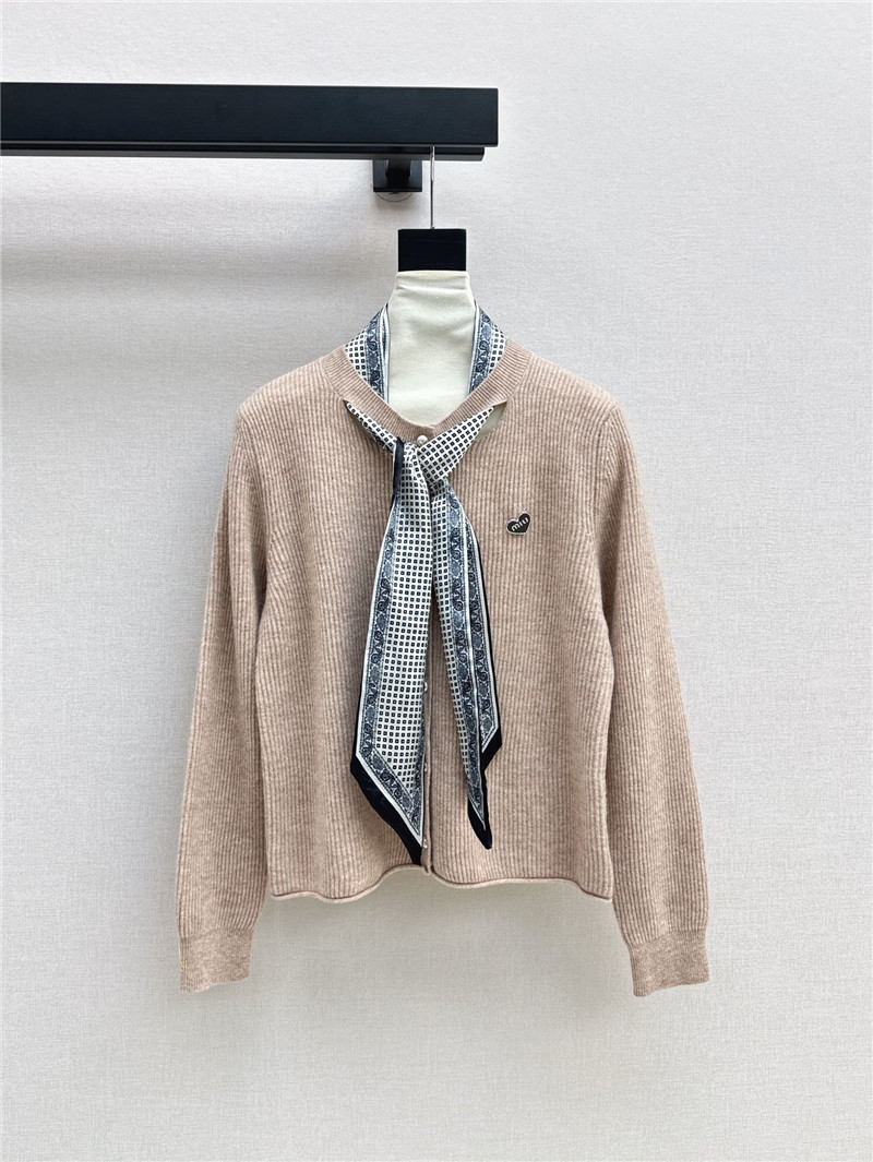 Miu Miu Ribbon Wool Cardigan Beige