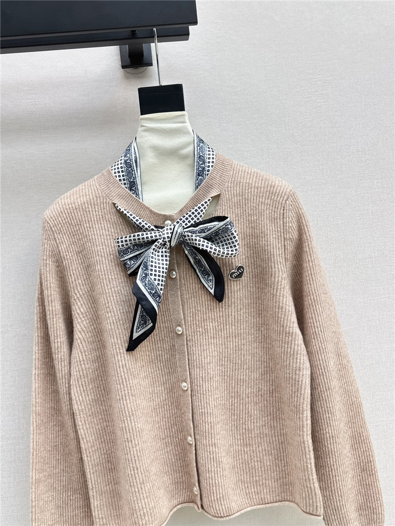 Miu Miu Ribbon Wool Cardigan Beige