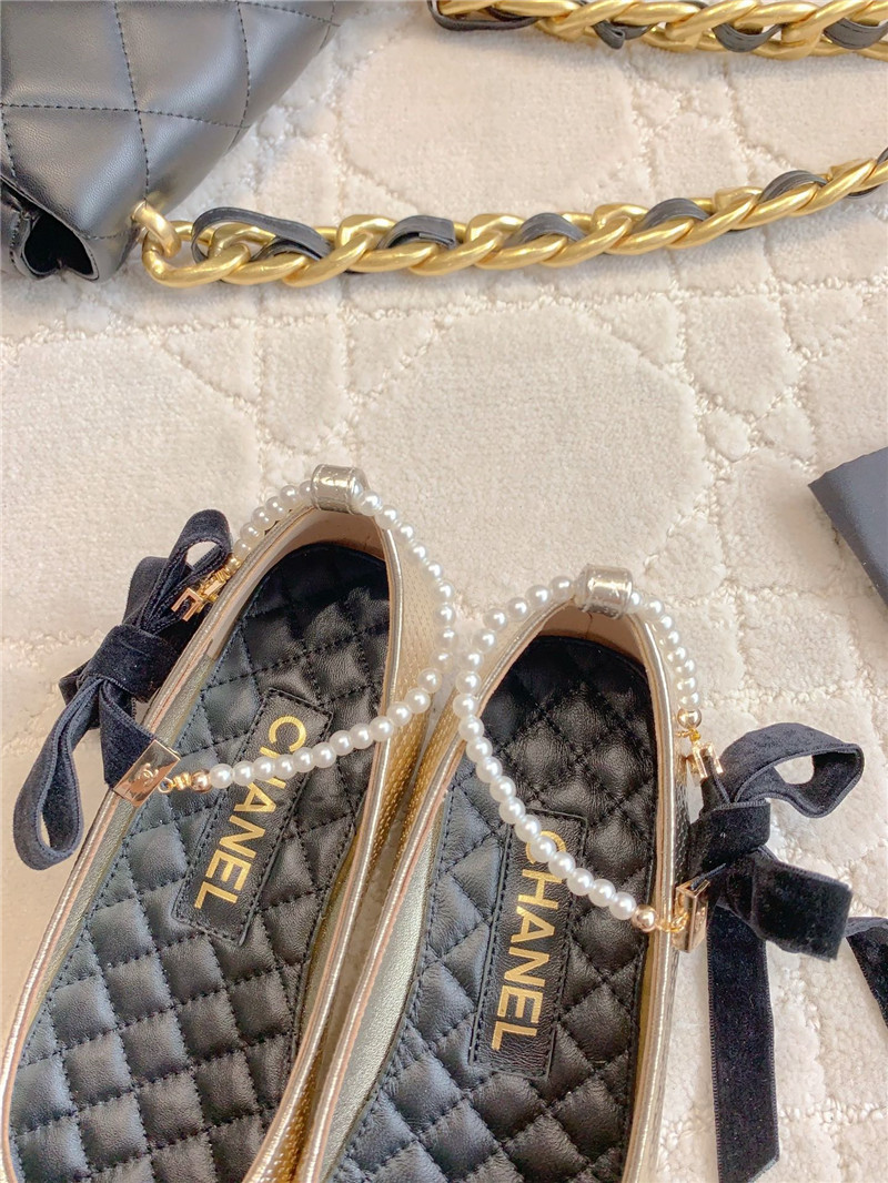 Ch**el mary janes gold/black anklet flats