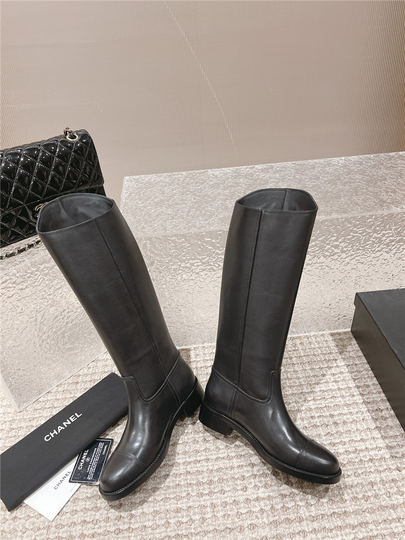 Ch**el black calfskin rider keen high boots