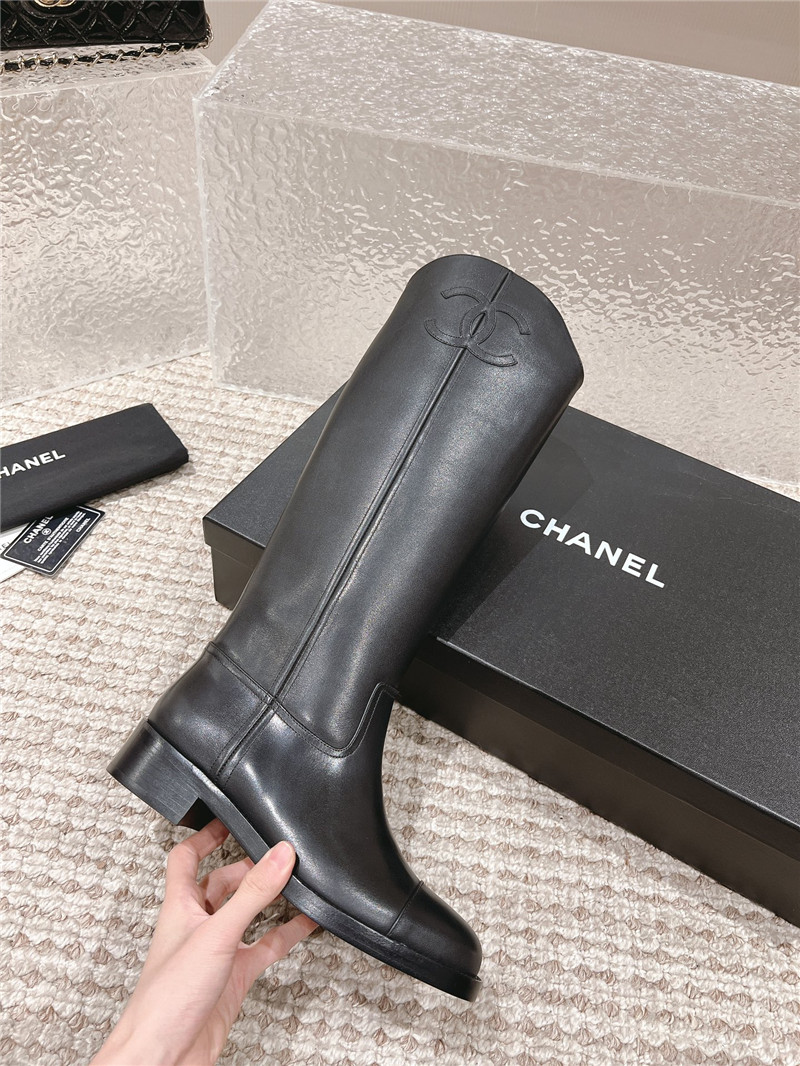 Ch**el black calfskin rider keen high boots