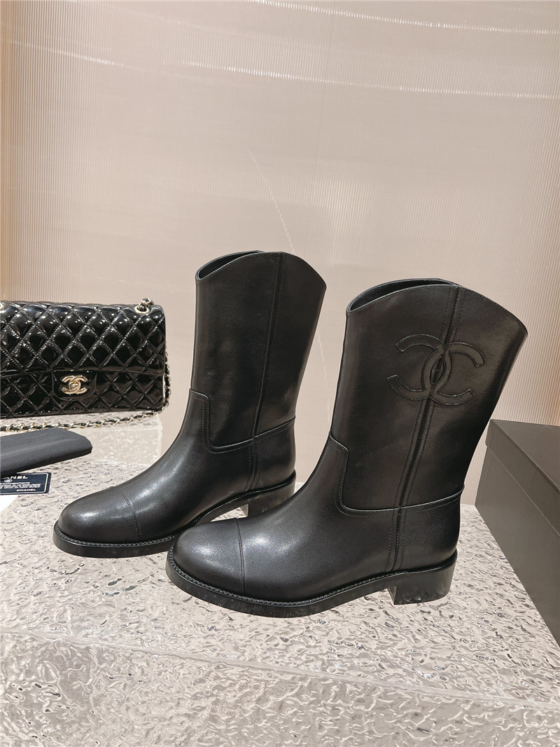 Ch**el black calfskin rider ankle boots