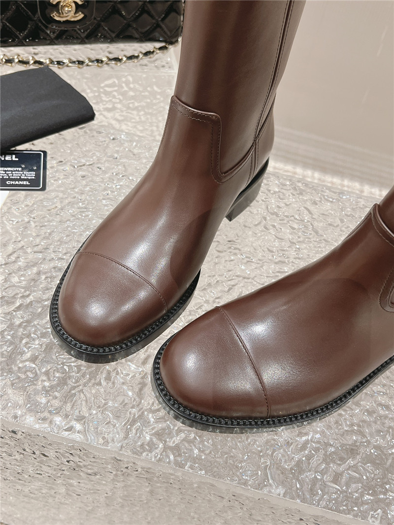 Ch**el brown calfskin rider ankle boots