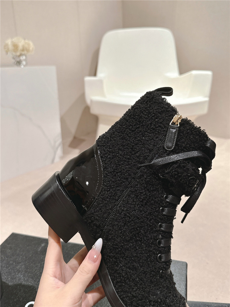 Ch**el patent leather black wool lace-up boot