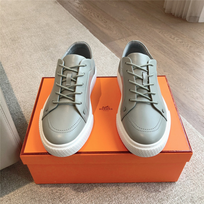 H**me5 green leather lace-up sneakers