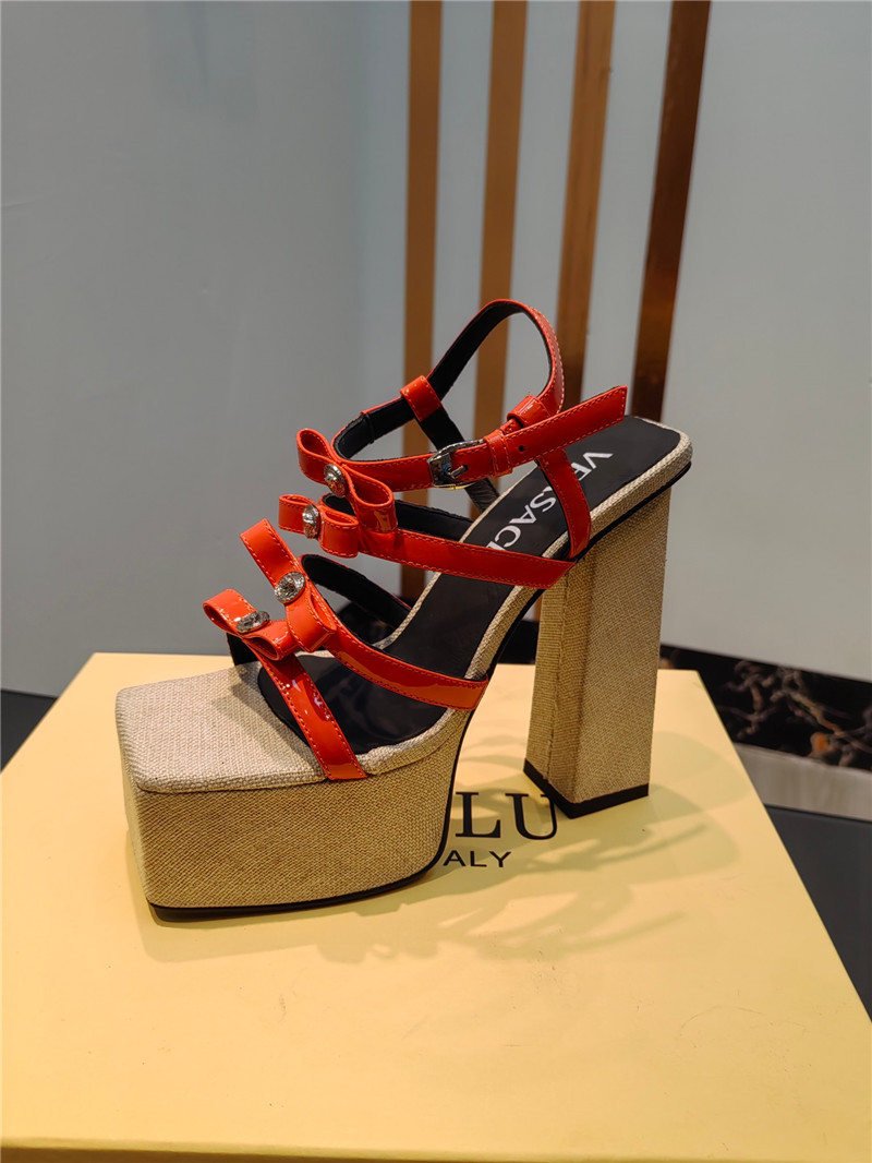 VERSACE Gianni Ribbon Platform Sandals 150mm Orange