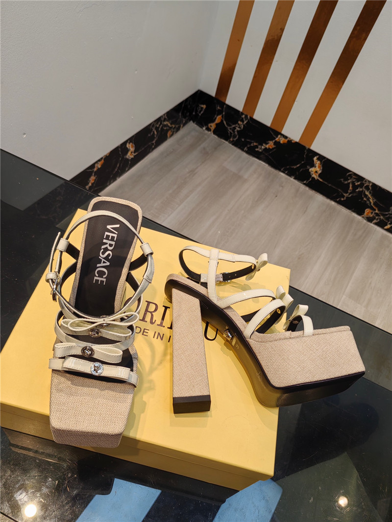 VERSACE Gianni Ribbon Platform Sandals 150mm Ivory