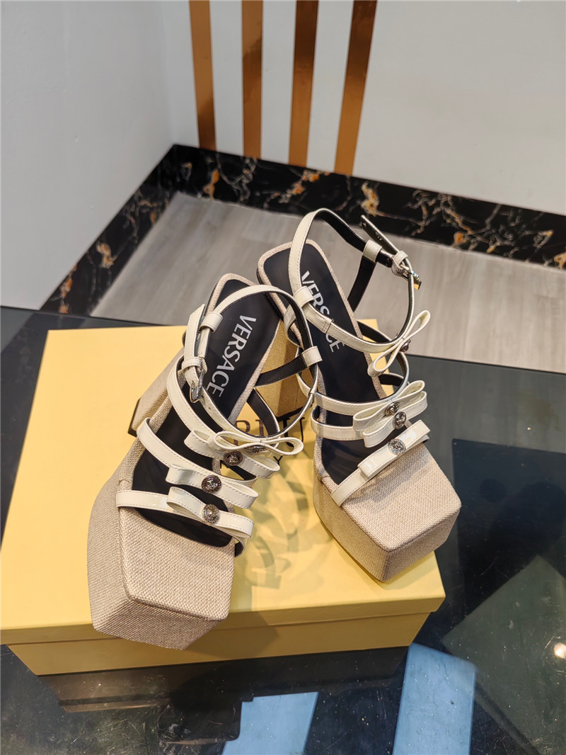 VERSACE Gianni Ribbon Platform Sandals 150mm Ivory
