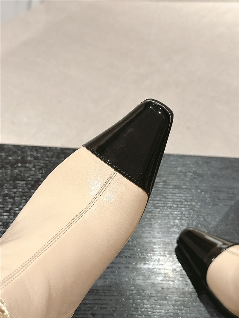 Ch**el beige calfskin over-the-knee heel boots