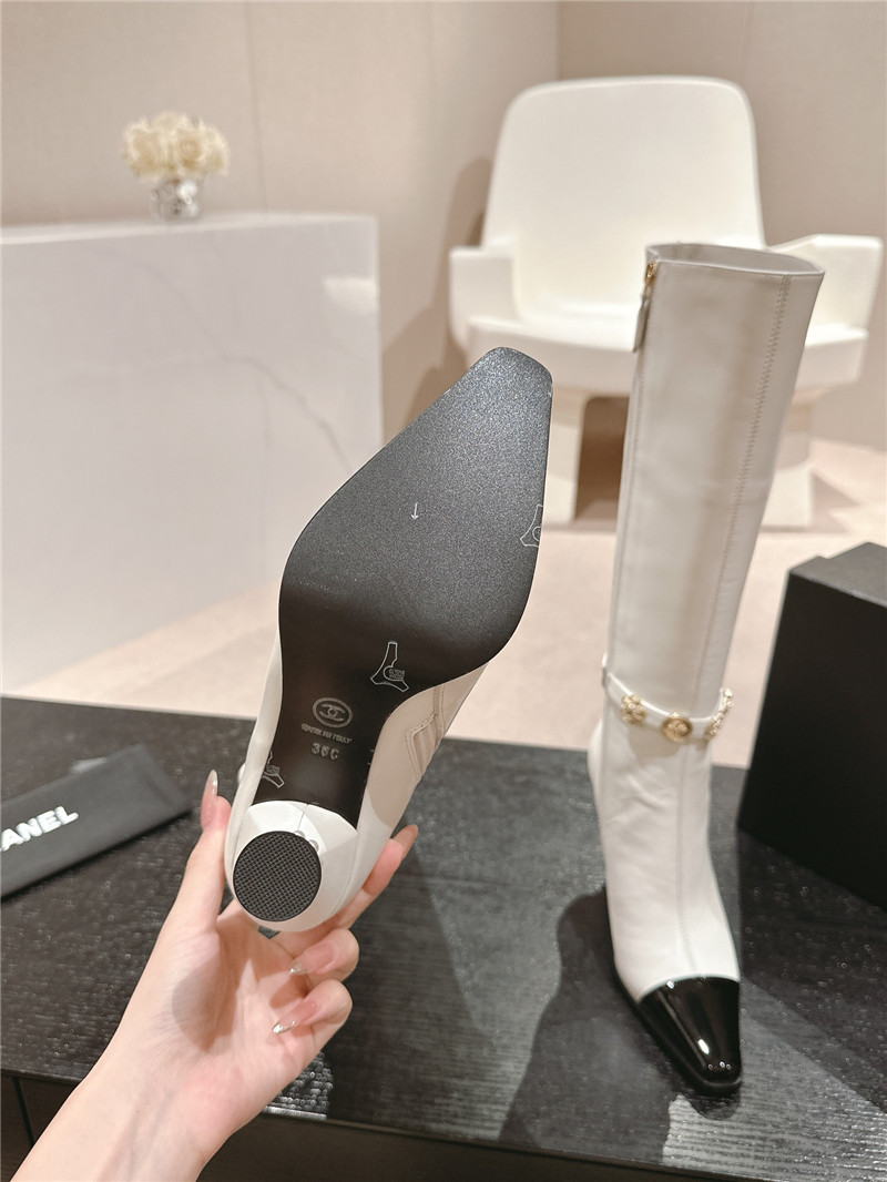Ch**el white calfskin over-the-knee heel boots