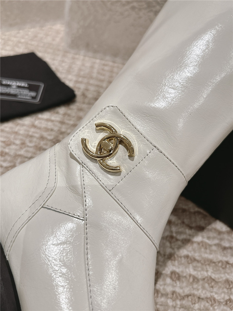 Ch**el white oil wax leather knee-high boots