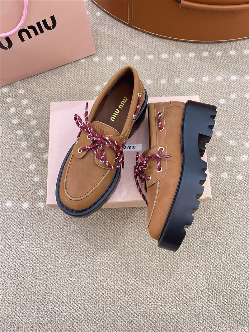 Miu Miu Lace-Up Cognac Leather Loafers