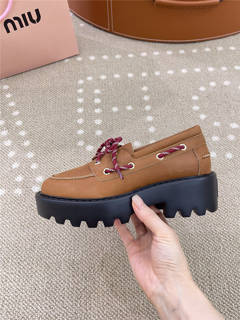 Miu Miu Lace-Up Cognac Leather Loafers