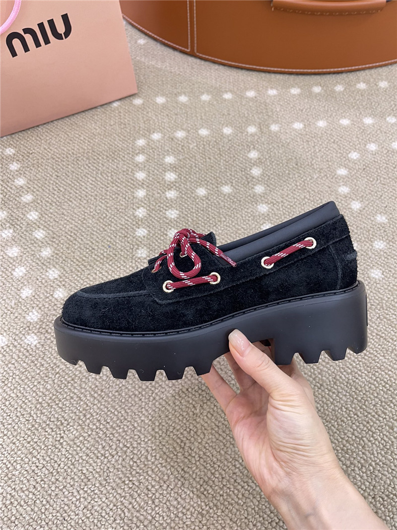 Miu Miu Lace-Up Black Suede Loafers